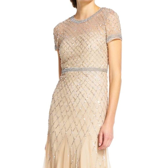 Adrianna Papell Dresses & Skirts - Adrianna Pappell Champagne Long Beaded Dress SZ 10